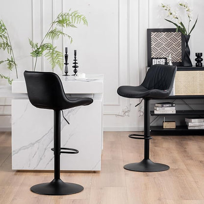 YOUTASTE Black Bar Stools Set of 2, Adjustable Swivel Faux Leather Counter Height Bar Stool, Chairs with Metal Base, 300 LBS Capability, for Home Kitchen Island