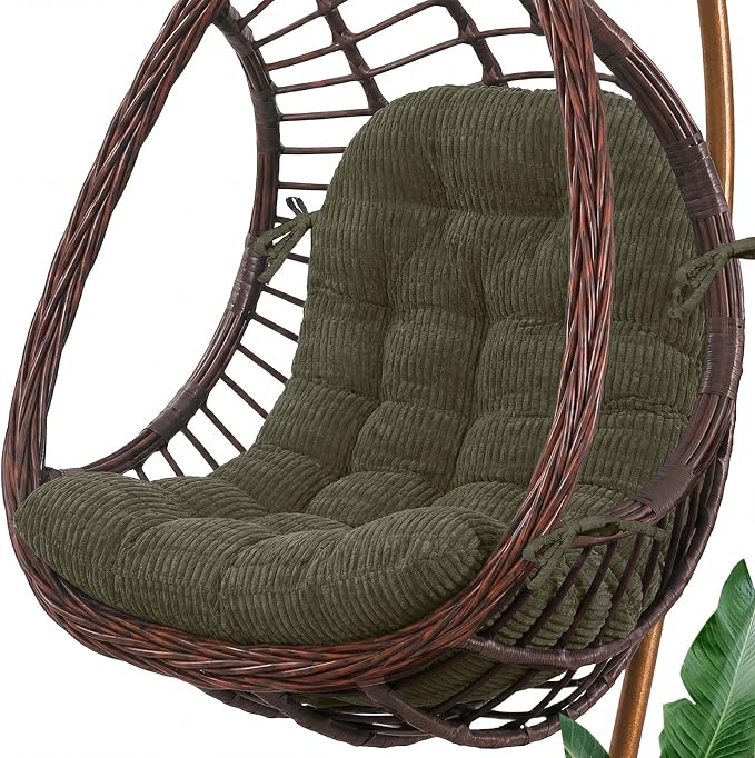 idee-home Egg Chair Cushion Replacement, Tufted Hanging Egg Chair Cushions | Oversized Wicker Swing Cushion with Corduroy Cover for Indoor Hammock Basket Chair, Green (Chair Not Included), 48x32 Inch