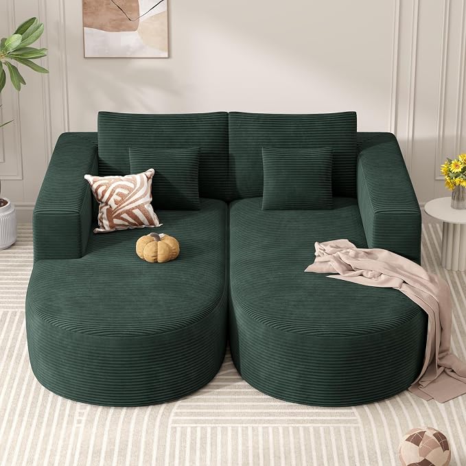 Modular Sectional Sofa Bed,Convertible Cloud Couches for Living Room,2 Chaise Corduroy Boneless Couch Sleeper Sofa Set,Oversized Chaise Lounge Chair for Bedroom,No Assembly Required,Green 1PCS