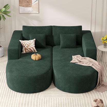 Modular Sectional Sofa Bed,Convertible Cloud Couches for Living Room,2 Chaise Corduroy Boneless Couch Sleeper Sofa Set,Oversized Chaise Lounge Chair for Bedroom,No Assembly Required,Green 1PCS