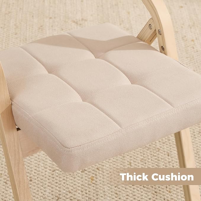 Folding Dining Chairs with Cushion Set of 6,Padded Foldable Dining Chairs,Portable Wooden Folding Chairs with Seat for Dining Rooms Kitchen Wedding Party Indoor Linen Khaki