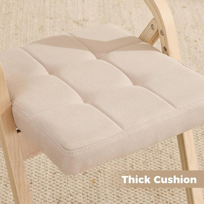 Folding Dining Chairs with Cushion Set of 6,Padded Foldable Dining Chairs,Portable Wooden Folding Chairs with Seat for Dining Rooms Kitchen Wedding Party Indoor Linen Khaki