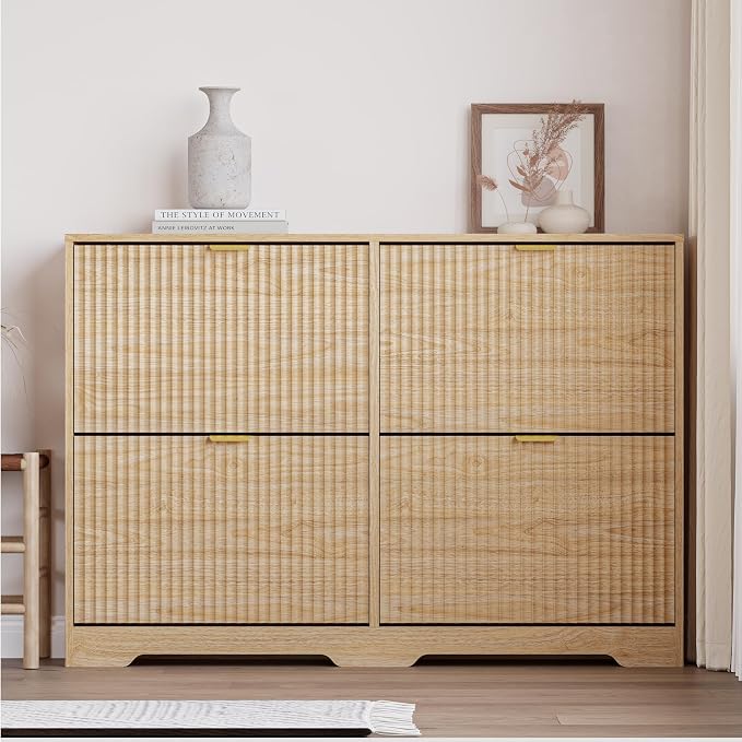 BORNOON Large Shoe Cabinet for Entryway, Shoe Rack Cabinet with 4 Flip Drawer and Adjustable Shelves for Small Apartment, Foyer