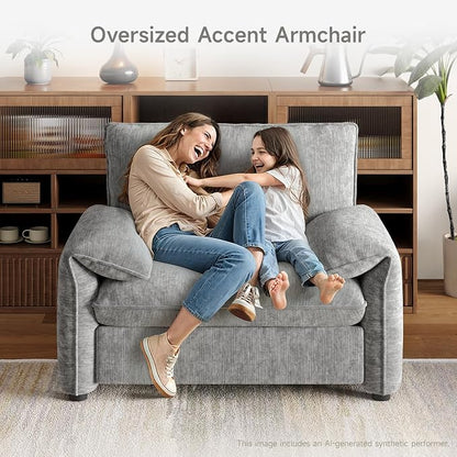 ONBRILL Oversized Accent Chair, 41 Inch Chenille Fabric Armchair, Comfy Single Sofa Chair with Padded Arms, Pocket Spring Cushion, Modern Reading Chair for Living Room, Bedroom, Grey