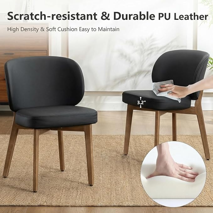 YOUNIKE Dining Chairs Set of 8 Modern Kitchen Dining Room Chairs Black | Faux Leather Upholstered Armless Side Accent Chair with Back Wide Padded Seat Wooden Leg, Soft, Waterproof, Comfortable