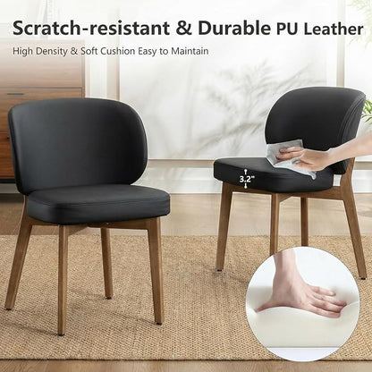 YOUNIKE Dining Chairs Set of 8 Modern Kitchen Dining Room Chairs Black | Faux Leather Upholstered Armless Side Accent Chair with Back Wide Padded Seat Wooden Leg, Soft, Waterproof, Comfortable