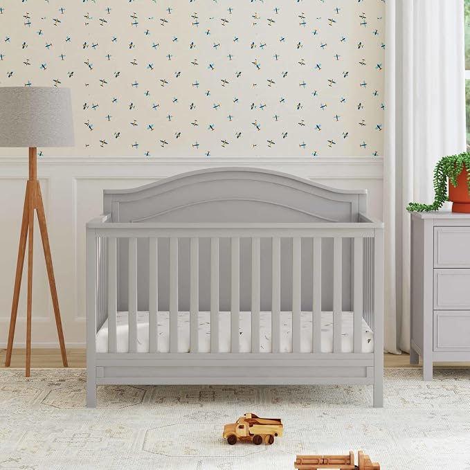 Davinci Charlie 4-in-1 Convertible Baby Crib - GREENGUARD Gold Certified Convertible Crib to Toddler Bed, Daybed, Full-Size Wooden Bed and Durable - 4 Adjustable Mattress Heights - Grey