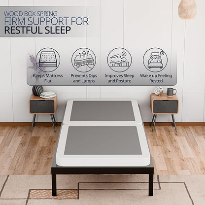 Nutan, 2-Inch Sturdy Wood Box Spring for Mattress Support - Durable and Fully Assembled, Natural Wood Foundation for Twin XL, White