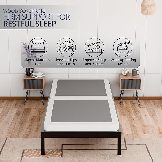 Box Spring Bed Base Twin XL Size, 2-Inch Wood Mattress Foundation - Amish Made in USA – Quiet Noise Free, Under Mattress-Support BoxSpring, Fully Assembled, White
