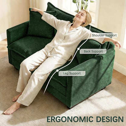 52" Loveseat Sofa, Modern Love Seat Couches, Small Loveseat for Small Spaces, Comfy Chenille Deep Seat Cloud Loveseat for Living Room, Bedroom, Apartment and Office, Green