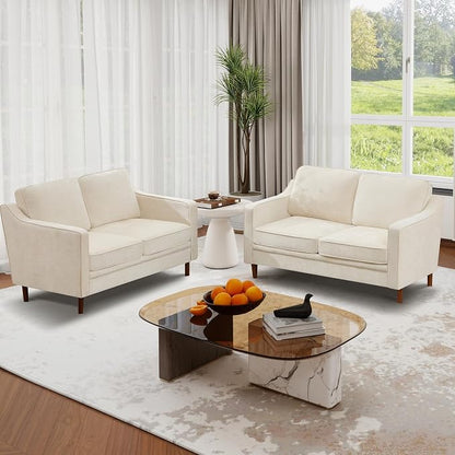 Kingfun 60" Chenille Sofa, Loveseat Couch, Mid Century Modern Love Seat Couches with Solid Wood Frame for Living Room Bedroom