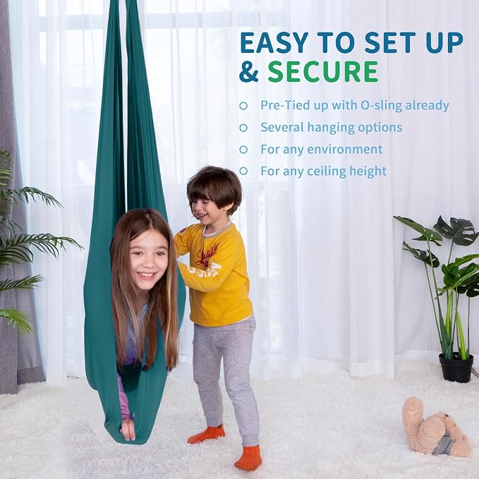 OUTREE Sensory Swing for Kids with 360° Swivel Hanger, Indoor Therapy Swing Great for Autism, ADHD, Sensory Processing Disorder, and Autistic Children (Dark Teal‌)