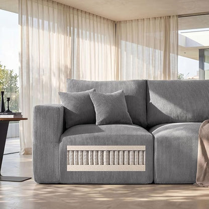 Living&Giving Sectional Couches for Living Room, 115" U Shaped Cloud Boneless Couch, Modular Sectional Sofa with Movable Ottoman, Modern Corduroy Sleeper Sofa for Bedroom, No Assembly Required, Gray
