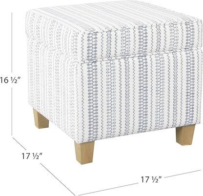 HomePop Home Decor | K7342-F2359 |Classic Square Storage Ottoman with Lift Off Lid | Ottoman with Storage for Living Room & Bedroom, Blue Stripe Large