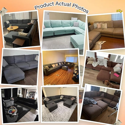 150.4" Large Sectional Couches for Living Room, 8 Seater L Shaped Modular Sectional Sofa with Two Storage Ottomans & USB, Oversized Corner Couch for Living Room（Brown）