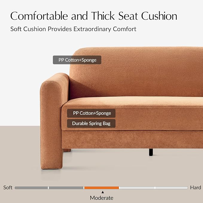 HULALA HOME 60" Modern Curved Loveseat Sofa, Comfy Chenille Couch Small Love Seat with Wrapped Armrests, 2 Seater Sofa for Living Room, Easy Assembly, Orange