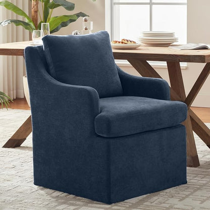 VKNOW Upholstered Dining Chairs Set of 2, Modern Kitchen Chairs Dinner Chairs with 4 Casters, Chenille Armchair for Bedroom Reading Room Living Room, Blue