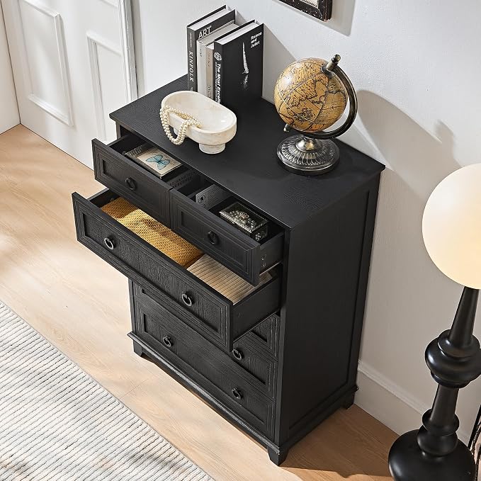 Joaxswe Farmhouse 6 Drawer Dresser for Bedroom Set of 2, 41" Tall Small Dressers & Chest of Drawers, Rustic Wood Dresser with Metal Handle, Storage Organizer Closet for Living Room, Hallway, Entryway