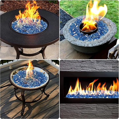 Onlyfire 10 lbs Fire Glass Rocks 1/4 Inch – Upgraded Alternative to Lava Rocks for Fire Pit, Reflective Glass for Propane Gas Fireplace, High Luster Firepit Glass Stones for Fire Table, Pacific Blue