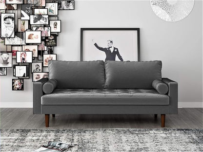 Container Furniture Direct S5457 Mid Century Modern Velvet Upholstered Tufted Living Room Sofa, 69.68", Grey