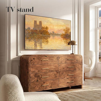Curved 8-Drawer Dresser for Bedroom, 53.82" Wide Modern Chest of Drawers, Vanity Desk TV Stand for Living Room, Closet Storage Drawers Organizer Furniture, Nursery, Hallway, Dark Burl