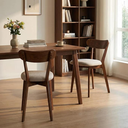 100% Solid Wood Dining Chairs,Mid Century Modern Dining Chairs with Rounded Backrest,Kitchen,Dining Room Chairs Set of 1/2/4 (2, Walnut Color Grey Upholstery)