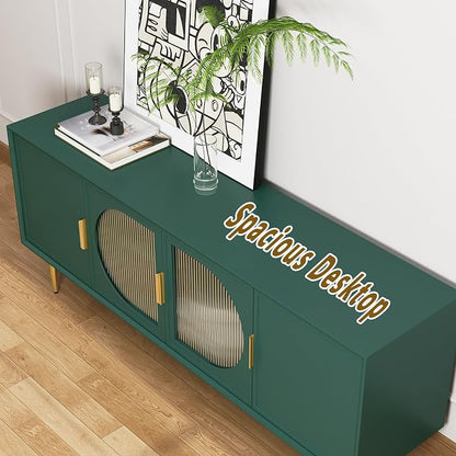 66" TV Stand for 75 Inch TV, Minimalist Media Console with Adjustable Shelves, Modern Entertainment Center with Storage for Living Room Bedroom, Green