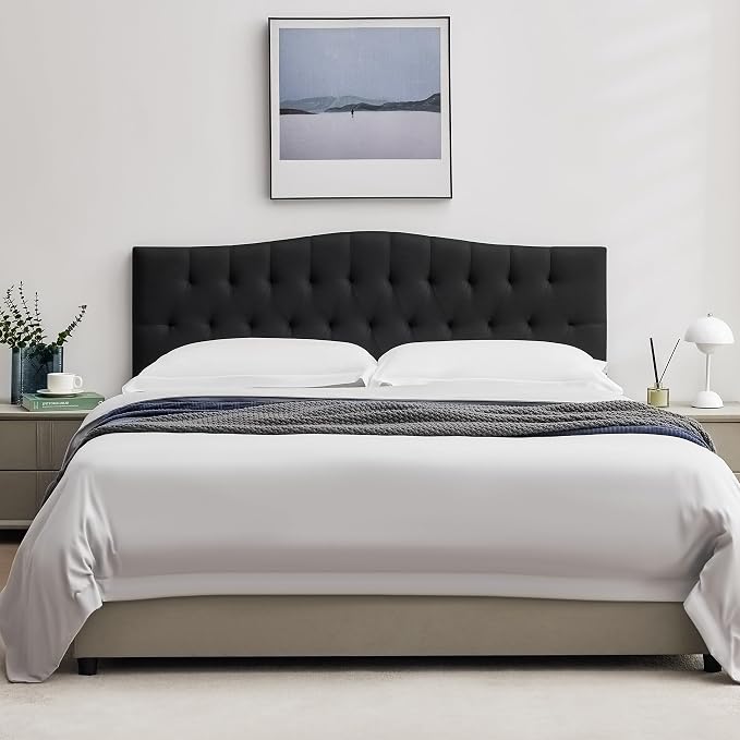 Tufted Upholstered King Size Headboard Only, Adjustable 38-50 in, Black | King Headboard for King Size Bed, Durable Linen Fabric Headboards, Modern Diamon Design Wood Head Board