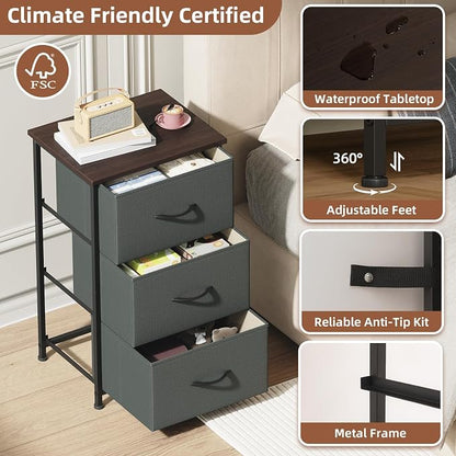 Somdot Dresser for Bedroom with 3 Drawers, Storage Organizer Chest of Drawers with Removable Fabric Bins for Closet Bedside Living Room Laundry Entryway Hallway, Charcoal Grey