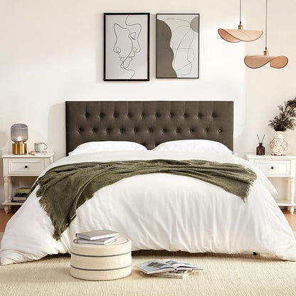 Tufted Upholstered Headboard Full Size, Adjustable Height 37- 51 in, Brown | Sturdy and Durable Solid Wood Full XL Headboard, Fabric Full Headboard Only, Modern Button Diamond Design Head Board