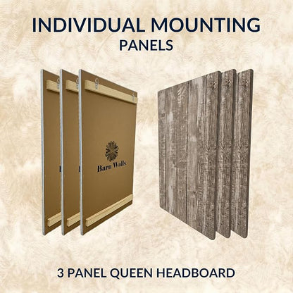 Barn Walls Queen Wood Headboard - Graywash Farmhouse Design - Wall Mounted Floating Headboard for Queen Size Bed - Handcrafted Solid Wood - Easy No-Drill Installation