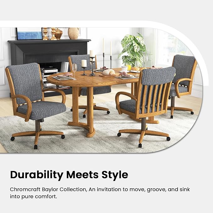 Chromcraft Set of 2 Swivel Tilt Chairs, Classic Wooden Frame Metal Pedestal Base Chairs with Wheels for Kitchen