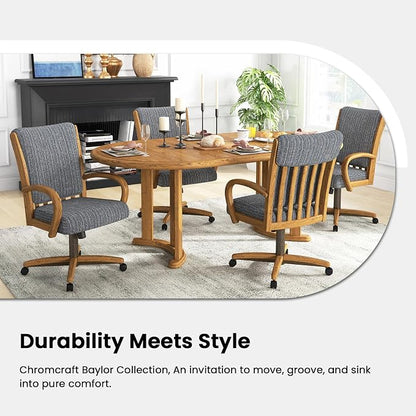 Chromcraft Set of 4 Swivel Tilt Chairs, Classic Wooden Frame Metal Pedestal Base Chairs with Wheels for Kitchen