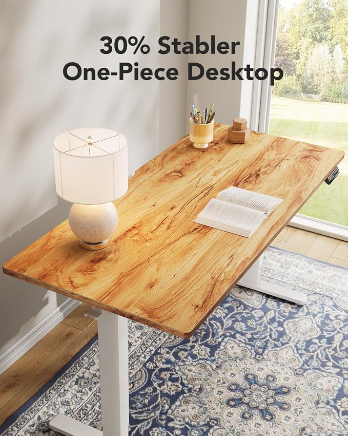 HUANUO Electric Standing Desk, Whole Piece Desktop, Adjustable Height Computer Desk, 4 Height Memory Settings, Sit Stand Up Desk for Home Office, 40" x 24", Light Vintage