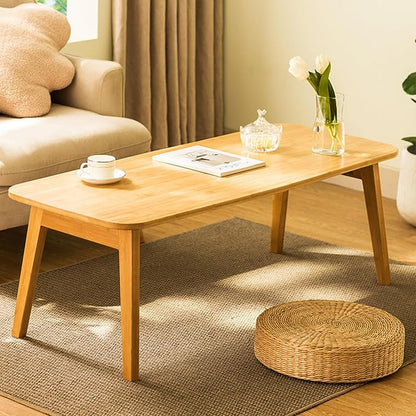 Baveke Folding Coffee Table- Foldable Floor Tables, Mid Century Coffee Table for Living Room, Small Coffee Tables Solid Wood Japanese Low Table for Sitting on Floor, No Assembly, 47.2''-Natural