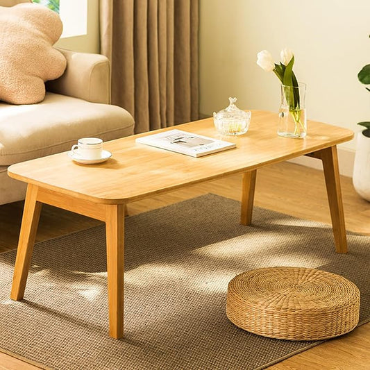 Baveke Folding Coffee Table- Foldable Floor Tables, Mid Century Coffee Table for Living Room, Small Coffee Tables Solid Wood Japanese Low Table for Sitting on Floor, No Assembly, 47.2''-Natural