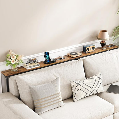 Kitstorack Narrow Console Table Behind Sofa Couch, Design with Adjustable Height (25"-33") & Power Outlets, Small Entryway Table - 5.9" D x39.4 L, Rustic Brown