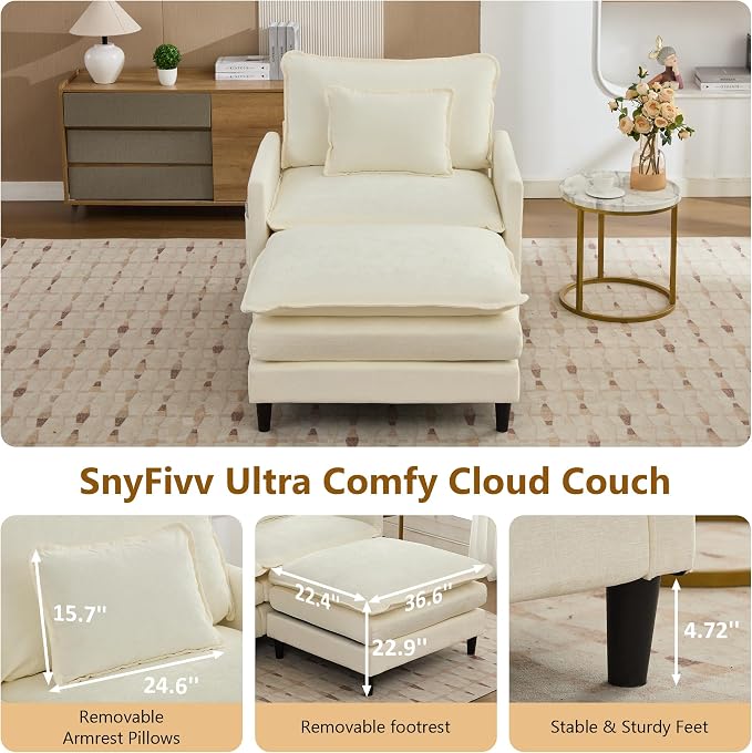 113" Chenille Modular Sectional Sofa (Chenille Beige, Single Seat with Ottoman)