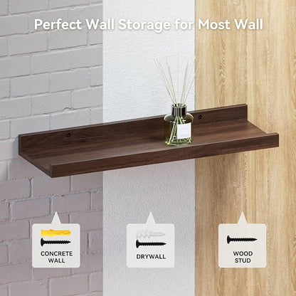 Boswillon 23.6 Inch Long Floating Shelves - 2 Set Farmhouse Wall Shelf for Bedroom, Nursery Book Shelf with Lip, Picture Ledge Shelf for Wall Decor Living Room Bathroom Kitchen - Walnut