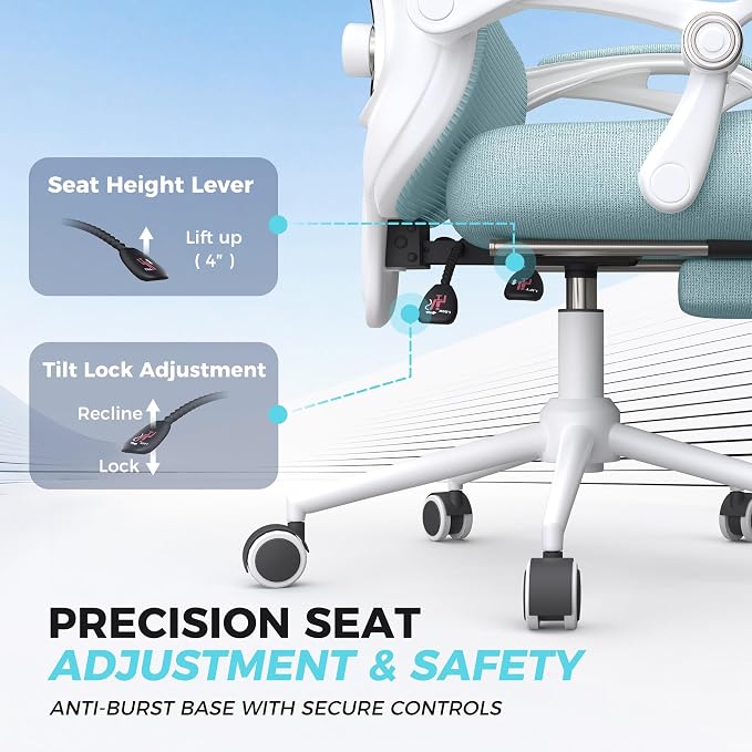 CYKOV Ergonomic Office Chair with Footrest - Adjustable Lumbar Support & Headrest, 90-135° Reclining Mesh Back Computer Chair - Home Office/Gaming, 350lbs Capacity