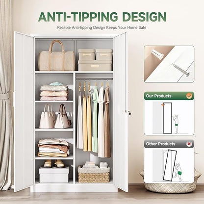 Letaya Metal Locker,Steel Wardrobe Storage Cabinets with Lock Door,Clothing Coat Storage Freestanding for Office, Home, School, Employee,Gym,Fire Department (White)