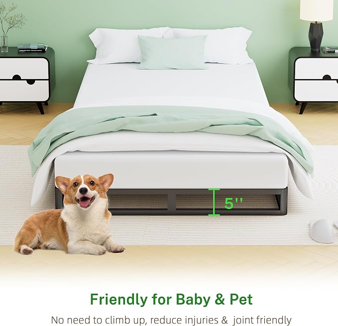 VIPSHOW 5 Inch King Metal Bed Frame Round Corner Low Platform Bed Frames 3000 LBS Heavy Duty Steel Slats Support Mattress Foundation No Box Spring Needed, Noise Free, Easy Assembly, Black