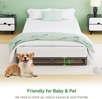 VIPSHOW 5 Inch King Metal Bed Frame Round Corner Low Platform Bed Frames 3000 LBS Heavy Duty Steel Slats Support Mattress Foundation No Box Spring Needed, Noise Free, Easy Assembly, Black