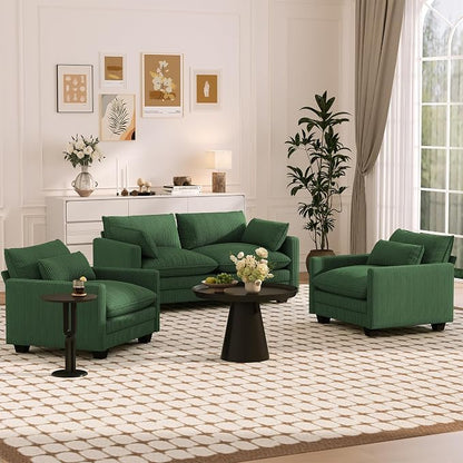 Gizoon Cloud Accent Chair with Washable Cover, Corduroy Single Sofa Chair with Comfy Deep Seat, Modern Armchair with Pillow for Living Room Bedroom, Green