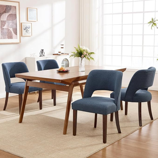Dining Chairs Set of 4,Modern Dining Room Chairs with Thick Cushions,Upholstered Linen Fabric Kitchen Chairs for Kitchen Dining Room DARKBLUE