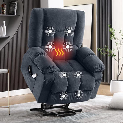 MAHOMICO Power Lift Recliner Chair for Elderly with Vibration Massage and Lumbar Heating, Electric Lift Recliner Single Sofa with Side Pocket and USB Charge Port for Living Room