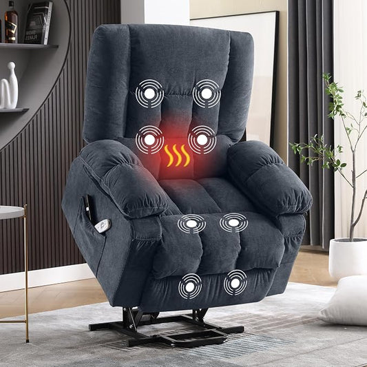 MAHOMICO Power Lift Recliner Chair for Elderly with Vibration Massage and Lumbar Heating, Electric Lift Recliner Single Sofa with Side Pocket and USB Charge Port for Living Room