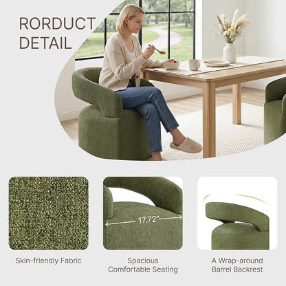 KISLOT Upholstered Dining Chairs Set of 2, Modern Arm Kitchen & Dining Room Chairs with Hidden Casters, Linen Fabric Padded Rolling Chairs, Sturdy Wood Frame, 300 lbs Capacity, Moss Green