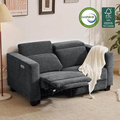MCombo 62.2'' Reclining Loveseat, Wall Hugger Power Loveseat Recliner Sofa with Adjustable Headrest, USB A & C Charge Ports, Wood Legs, for Living Room (Fabric, HL198M1) (Dark Grey)