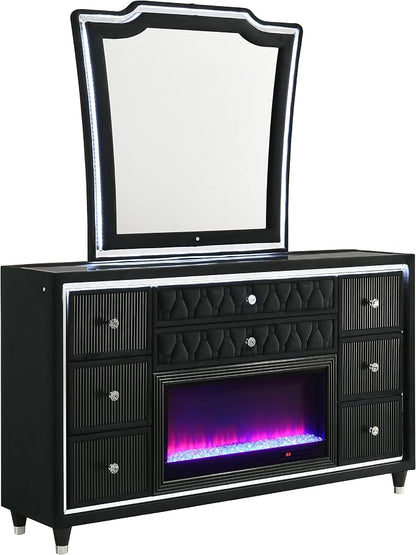 Coaster Home Furnishings Lorient 8-Drawer LED Flame Box Dresser and Mirror Black 223163FBM